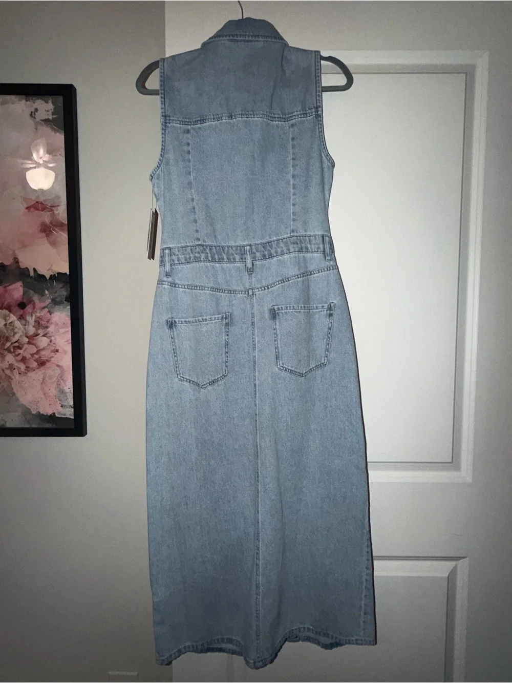 DKNY Denim Light Blue Button Front Sleeveless Midi Dress, Size Small - Picture 6 of 8